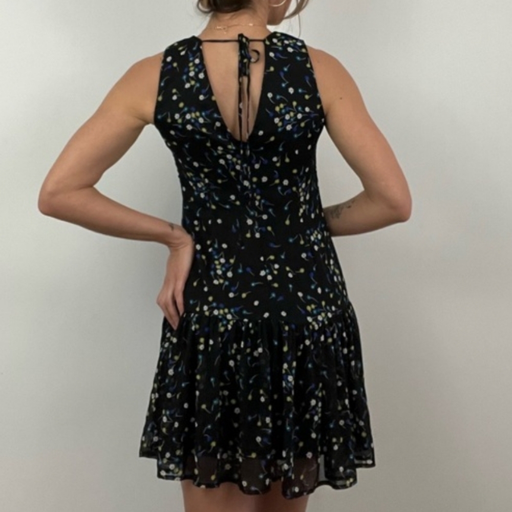 Calvin Klein Shift Dress Sleeveless Drop Waist Daisy Floral Black Size 12